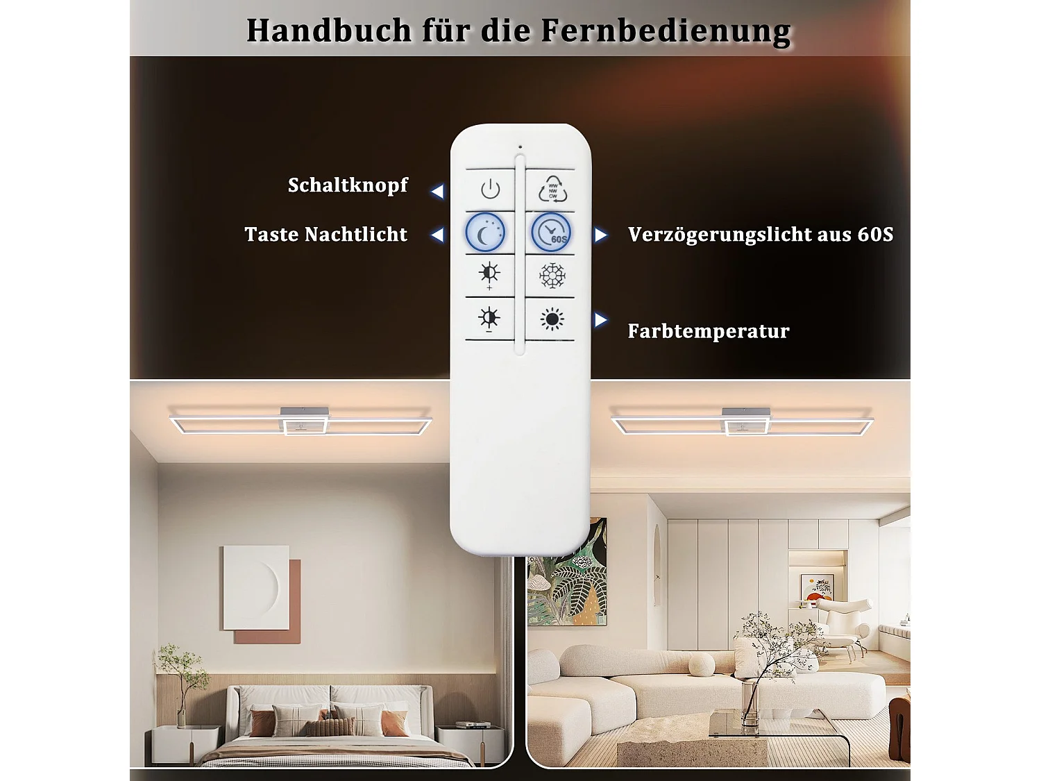 NETTLIFE Plafonnier LED Chambre à coucher - 2 cadres Lampe de chambre à coucher 102CM Moderne Dimmable avec télécommande Plafonnier argenté 36W