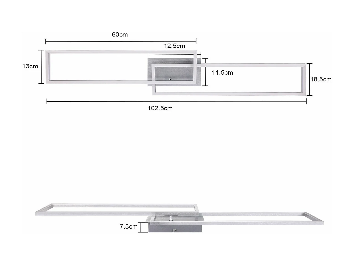 NETTLIFE Plafonnier LED Chambre à coucher - 2 cadres Lampe de chambre à coucher 102CM Moderne Dimmable avec télécommande Plafonnier argenté 36W