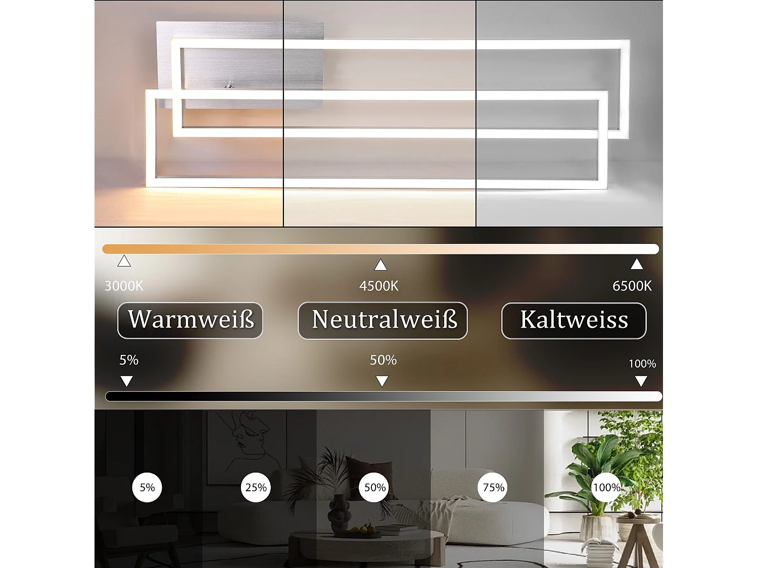 NETTLIFE Plafonnier LED Chambre à coucher - 2 cadres Lampe de chambre à coucher 102CM Moderne Dimmable avec télécommande Plafonnier argenté 36W