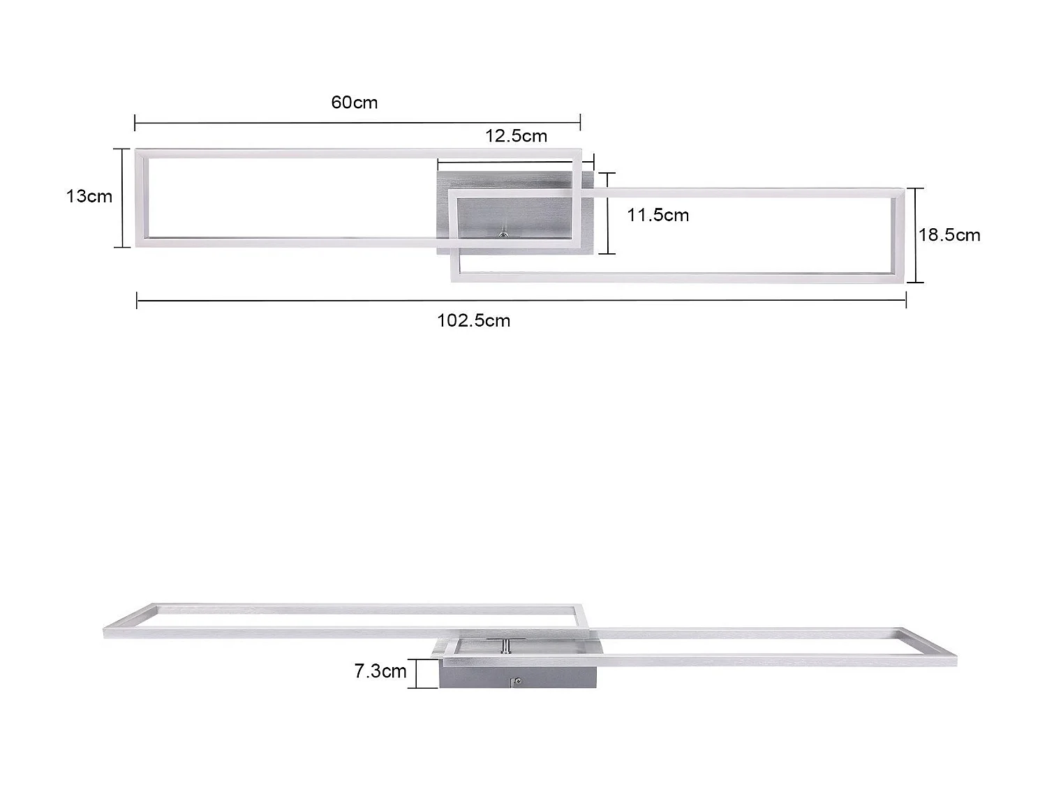 NETTLIFE Plafonnier LED Chambre à coucher - 2 cadres Lampe de chambre à coucher 102CM Moderne Dimmable avec télécommande Plafonnier argenté 36W