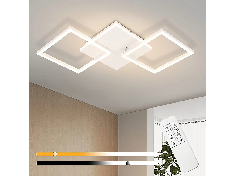 NETTLIFE Lampa sufitowa LED do salonu, biała, ściemnialna, kwadratowa, nowoczesna, 32 W, z pilotem