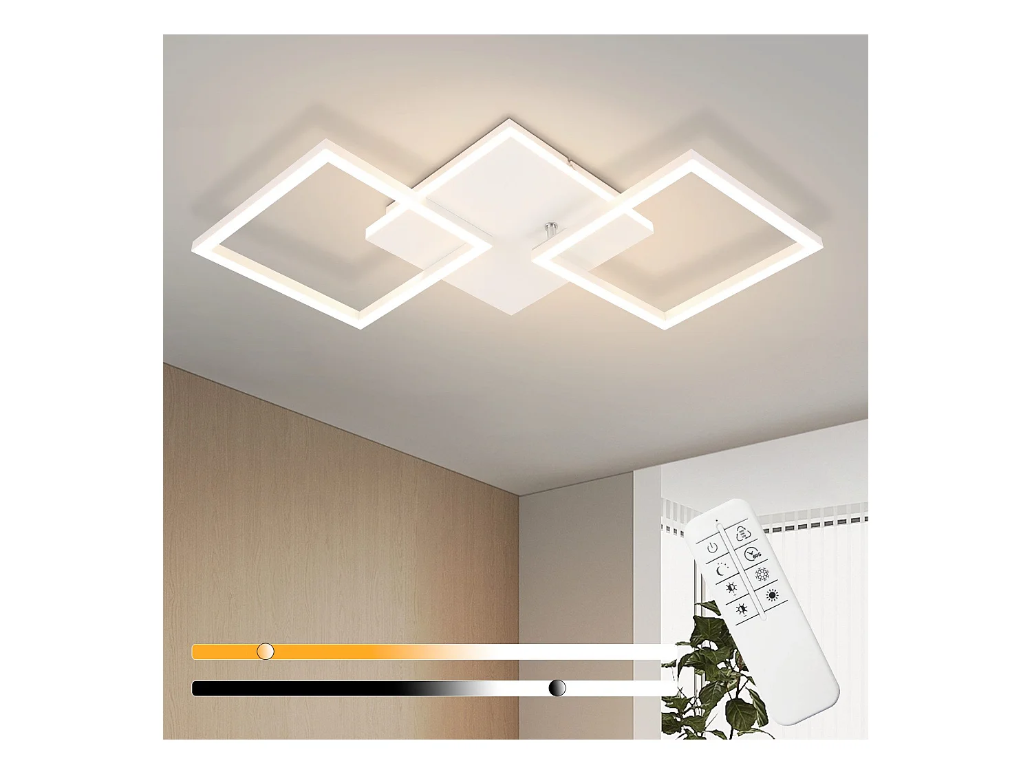 NETTLIFE Lampa sufitowa LED do salonu, biała, ściemnialna, kwadratowa, nowoczesna, 32 W, z pilotem