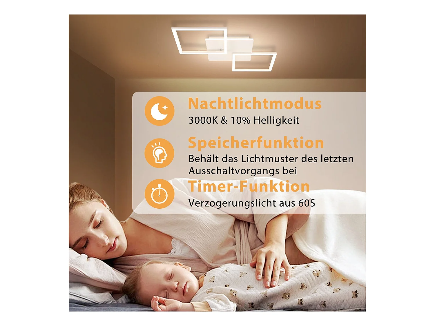 NETTLIFE Lampa sufitowa LED do salonu, biała, ściemnialna, kwadratowa, nowoczesna, 32 W, z pilotem