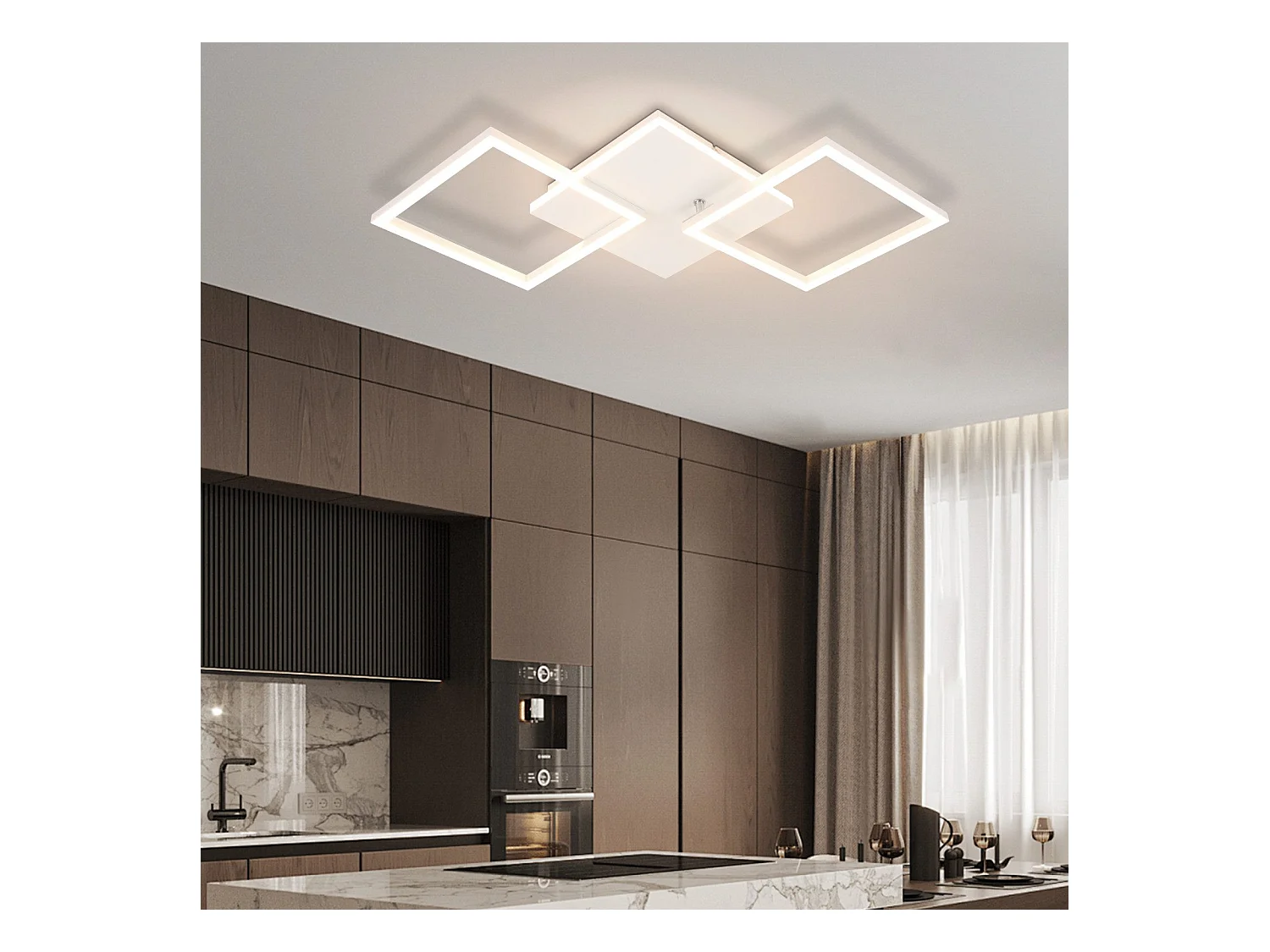 NETTLIFE Lampa sufitowa LED do salonu, biała, ściemnialna, kwadratowa, nowoczesna, 32 W, z pilotem