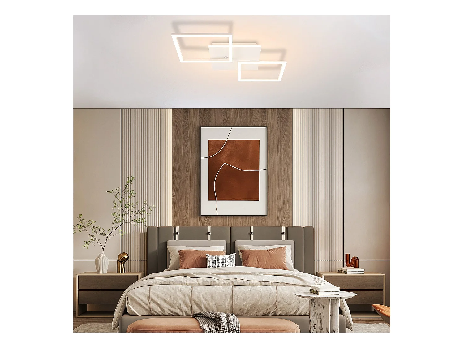 NETTLIFE Lampa sufitowa LED do salonu, biała, ściemnialna, kwadratowa, nowoczesna, 32 W, z pilotem