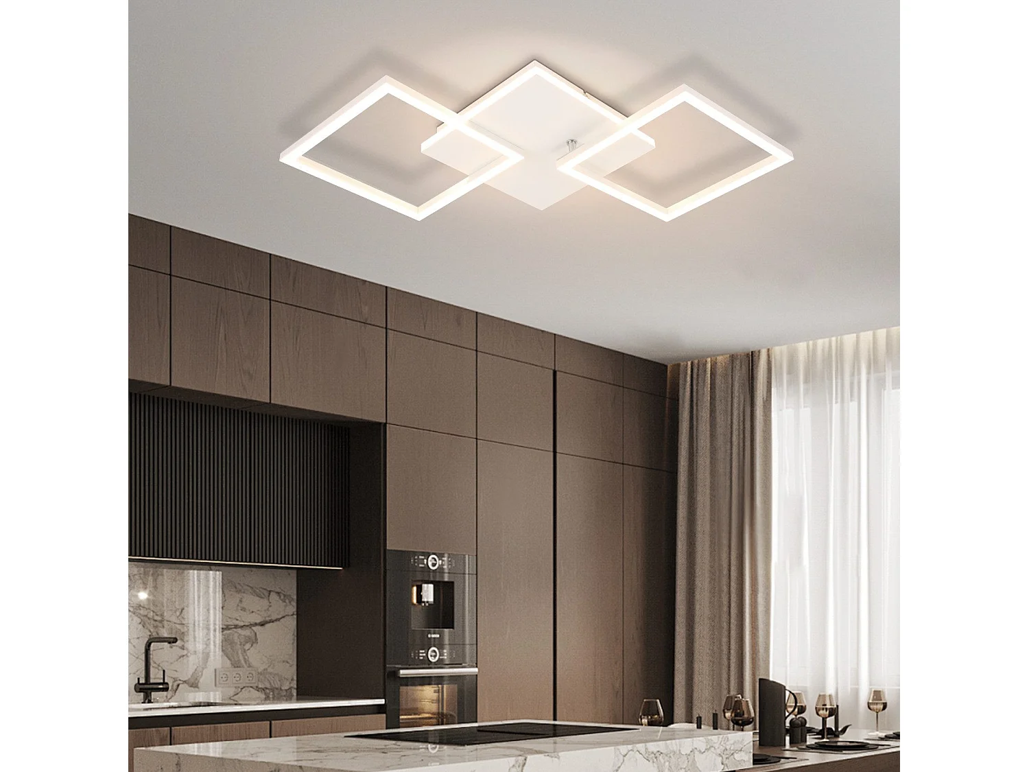 NETTLIFE Plafonnier LED Salon Blanc Dimmable Carré Moderne 32w Avec Télécommande