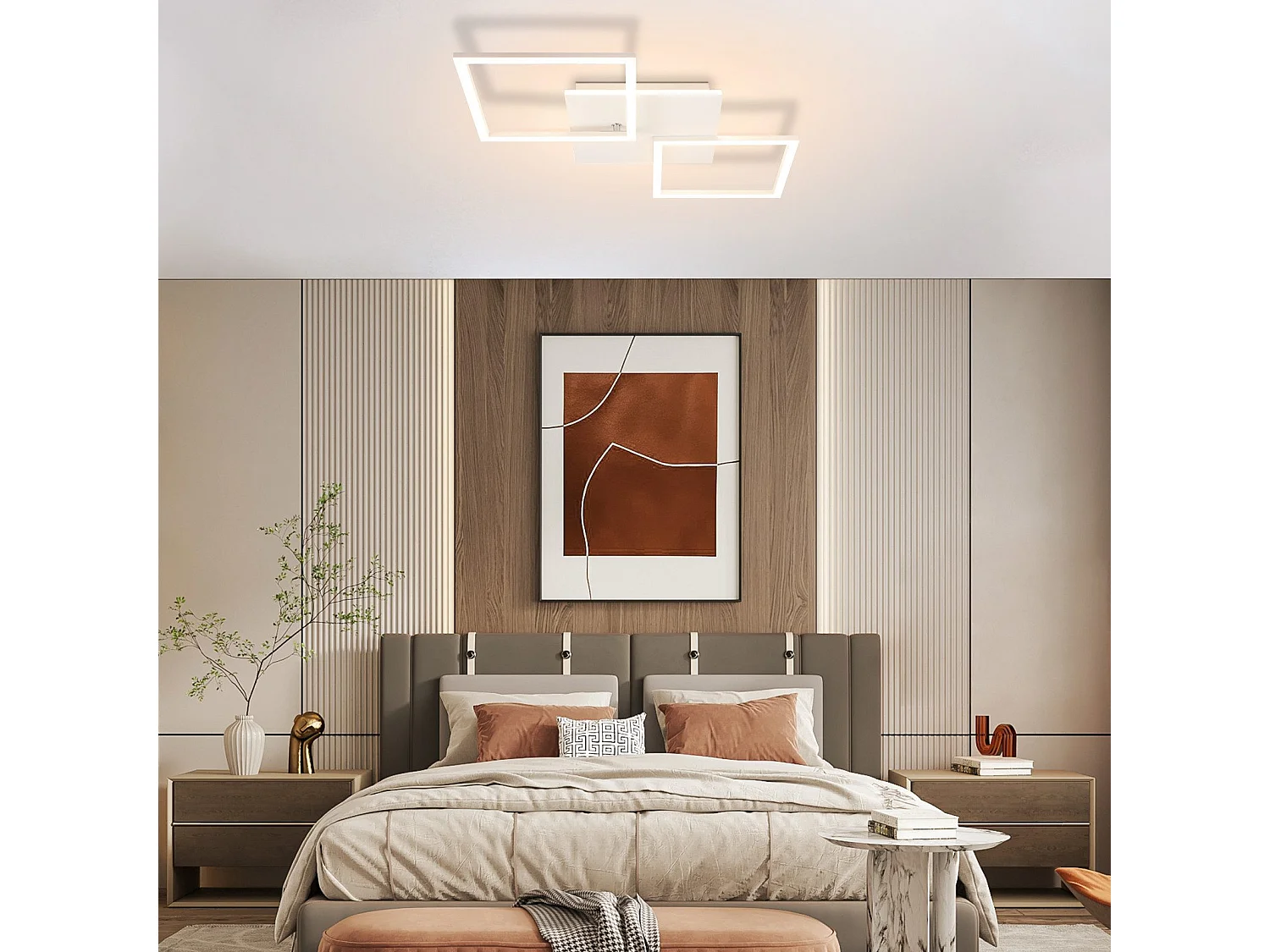 NETTLIFE Plafonnier LED Salon Blanc Dimmable Carré Moderne 32w Avec Télécommande