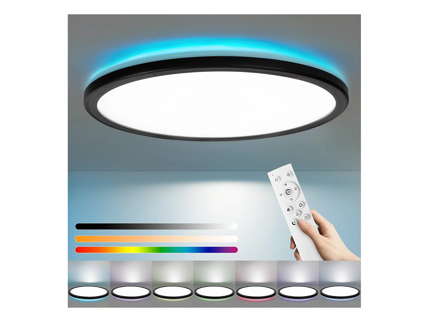 NETTLIFE Plafonnier LED Plafonnier Chambre - Cuisine Lampe Plate RGB 23W Lampe de Salle de Bain Ronde 30CM Télécommande