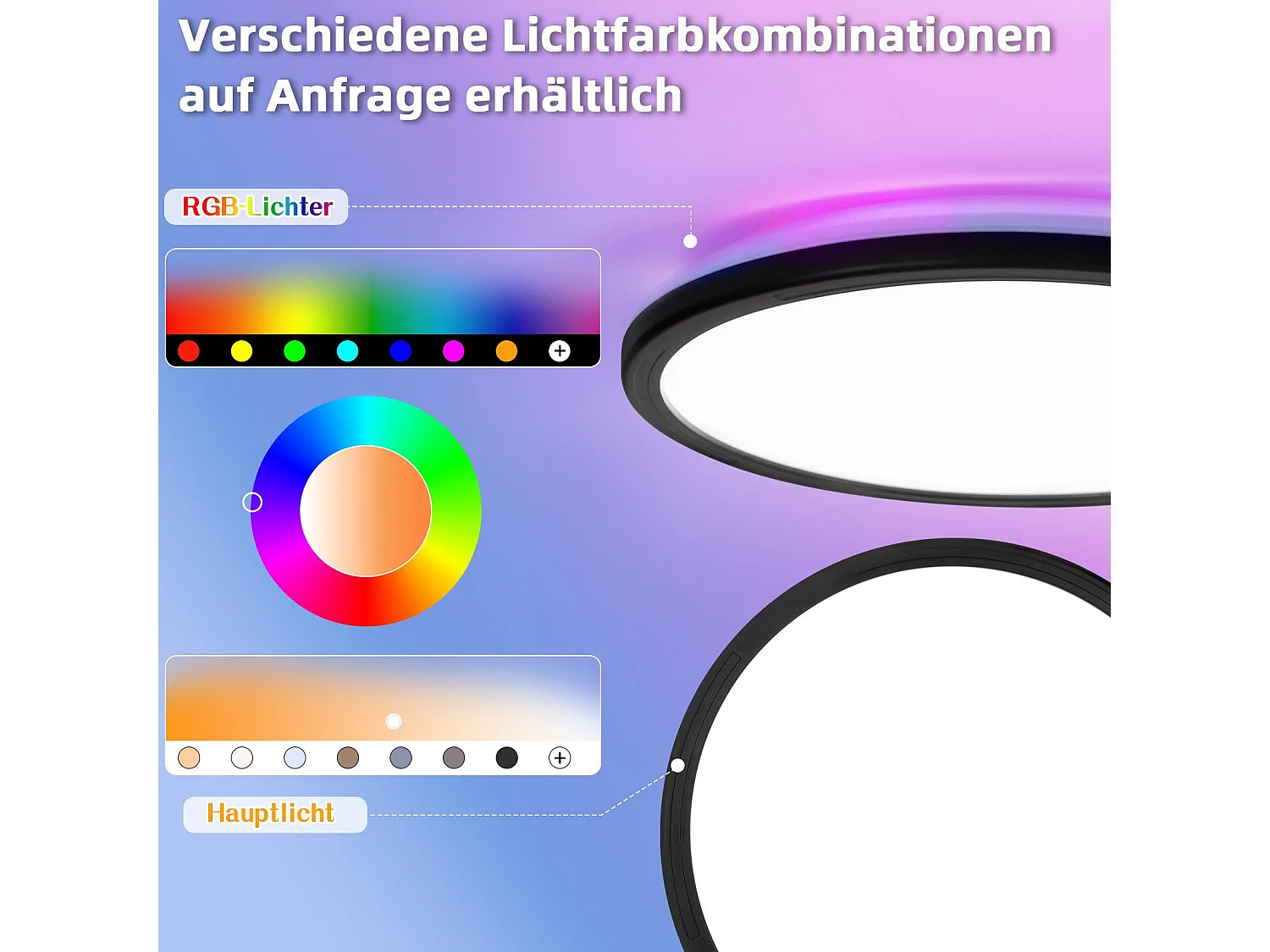 NETTLIFE Plafonnier LED Plafonnier Chambre - Cuisine Lampe Plate RGB 23W Lampe de Salle de Bain Ronde 30CM Télécommande