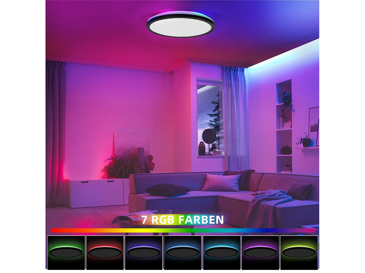 NETTLIFE Plafonnier LED Plafonnier Chambre - Cuisine Lampe Plate RGB 23W Lampe de Salle de Bain Ronde 30CM Télécommande