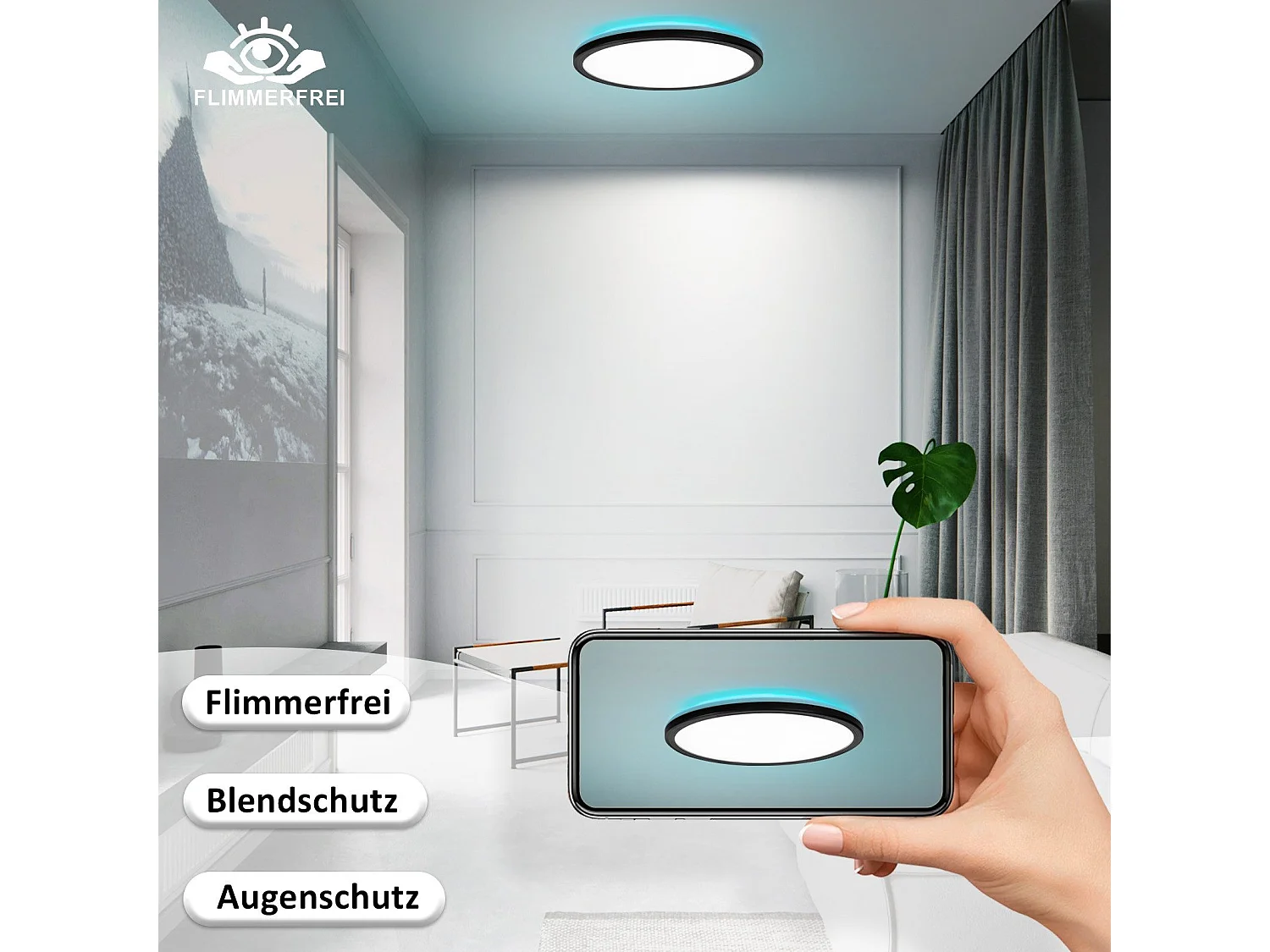 NETTLIFE Plafonnier LED Plafonnier Chambre - Cuisine Lampe Plate RGB 23W Lampe de Salle de Bain Ronde 30CM Télécommande