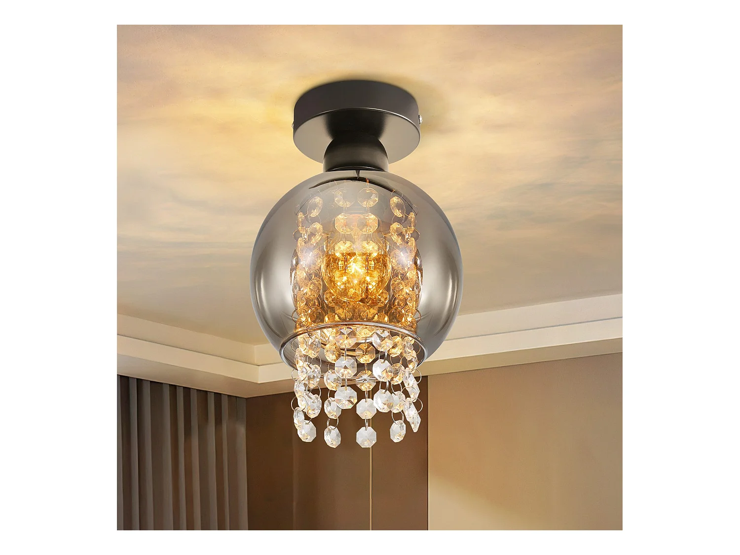 NETTLIFE Deckenleuchte Schlafzimmer E27 Rauchgrau Kristallglas Modern Esszimmer