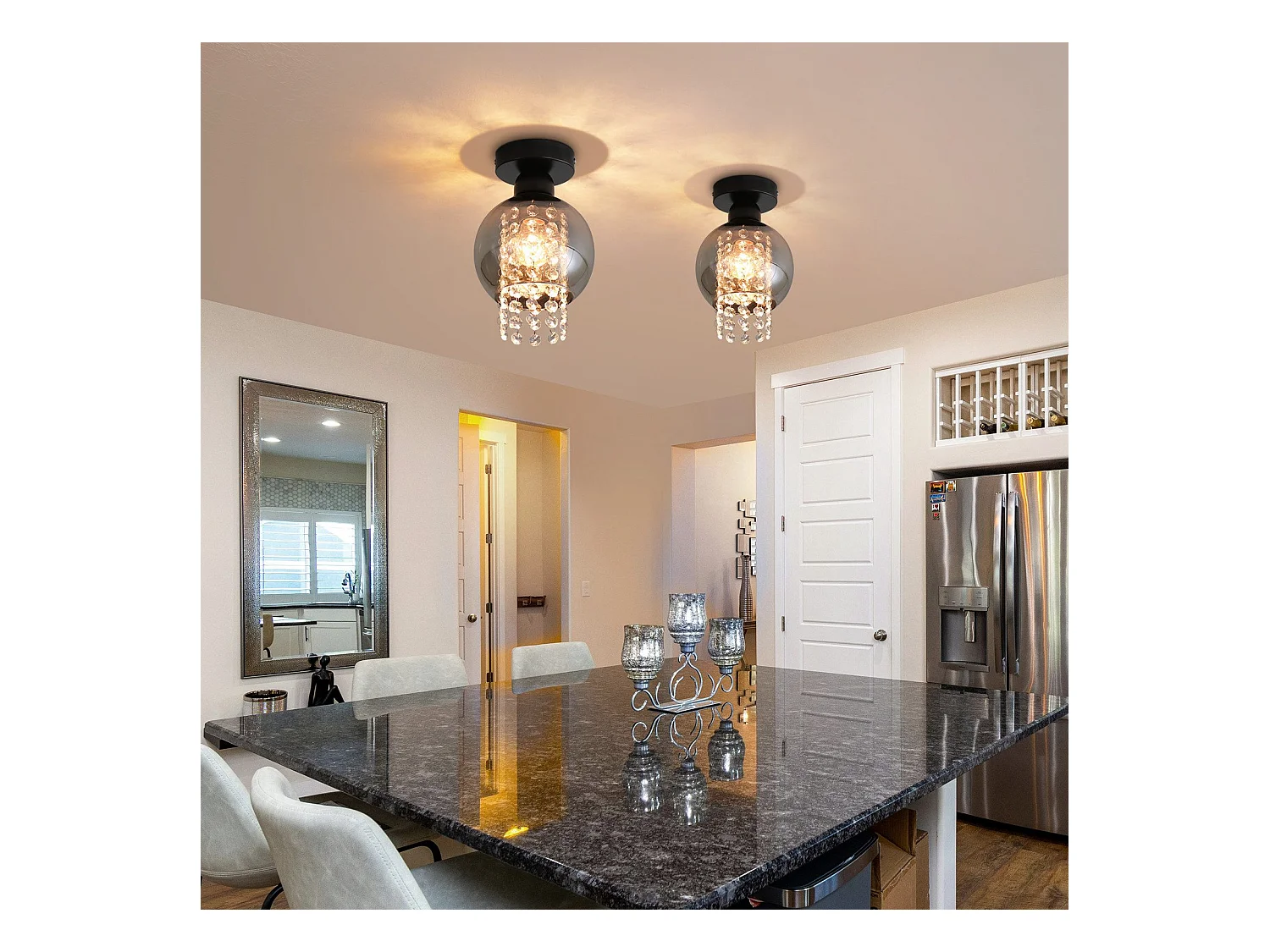 NETTLIFE Deckenleuchte Schlafzimmer E27 Rauchgrau Kristallglas Modern Esszimmer