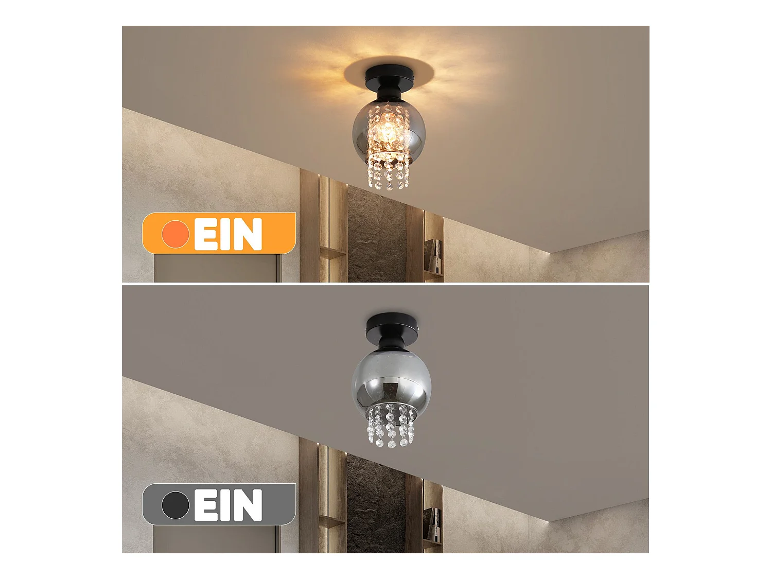 NETTLIFE Deckenleuchte Schlafzimmer E27 Rauchgrau Kristallglas Modern Esszimmer