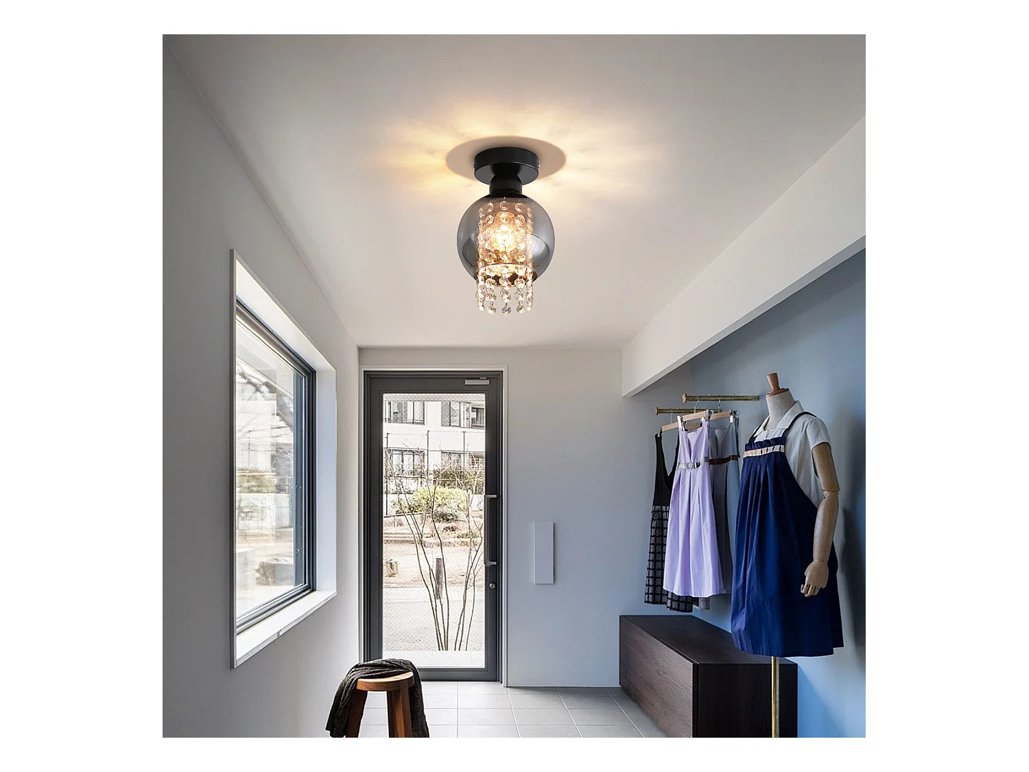 NETTLIFE Deckenleuchte Schlafzimmer E27 Rauchgrau Kristallglas Modern Esszimmer