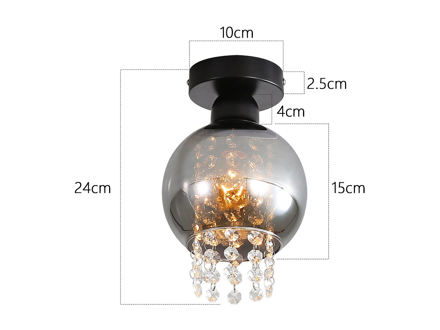 NETTLIFE Lámpara de techo para dormitorio E27 Cristal gris ahumado Comedor moderno