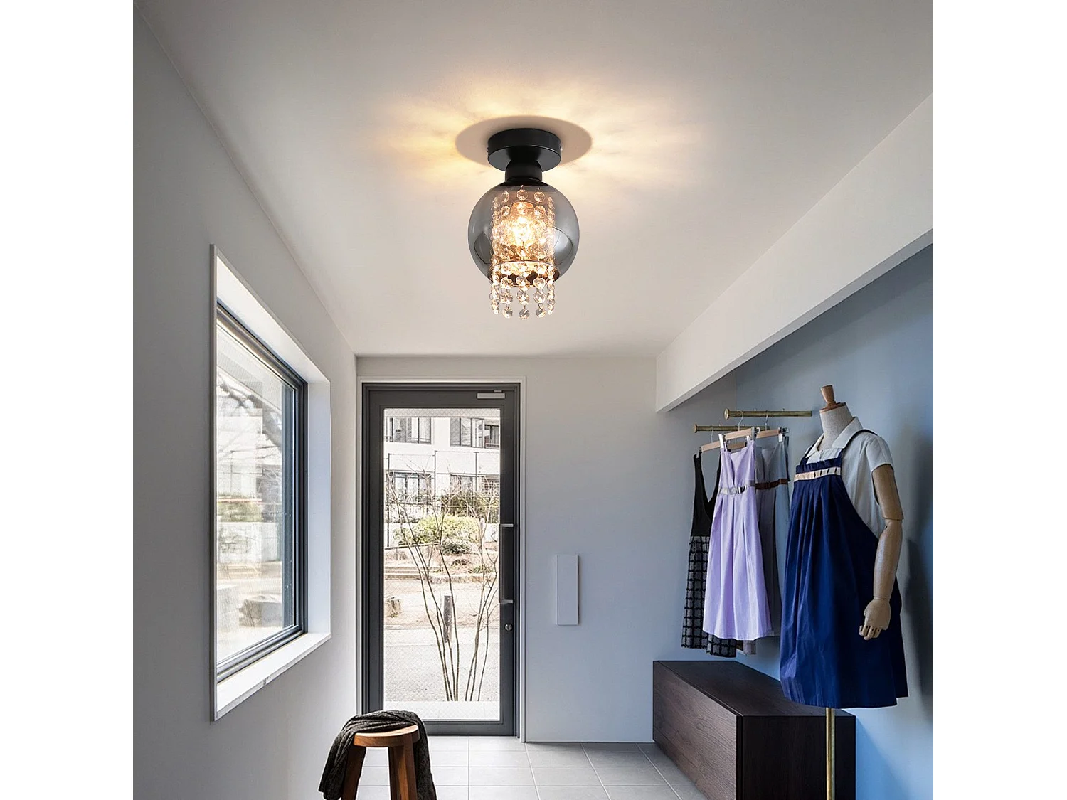 NETTLIFE Lámpara de techo para dormitorio E27 Cristal gris ahumado Comedor moderno