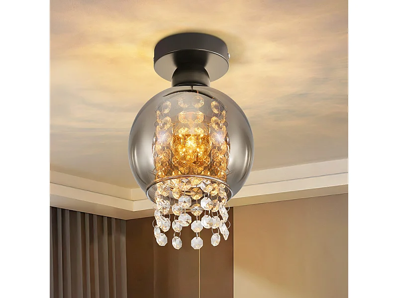 NETTLIFE Plafonnier Chambre E27 Gris Fumé Verre Cristal Moderne Salle à Manger