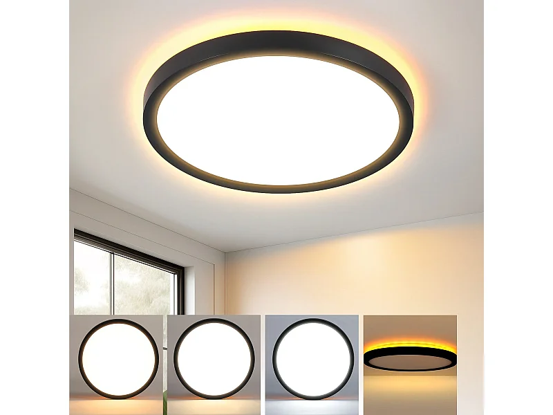 NETTLIFE Zwarte platte LED plafondlamp 22cm 18W dimbaar voor slaapkamer keuken 3000k - 6500k