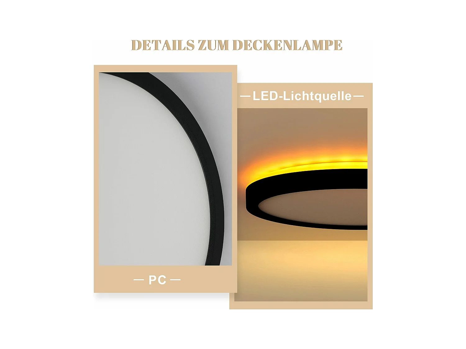 NETTLIFE Schwarze flache LED-Deckenleuchte, 22 cm, 18 W, dimmbar, für Schlafzimmer und Küche, 3000 K – 6500 K