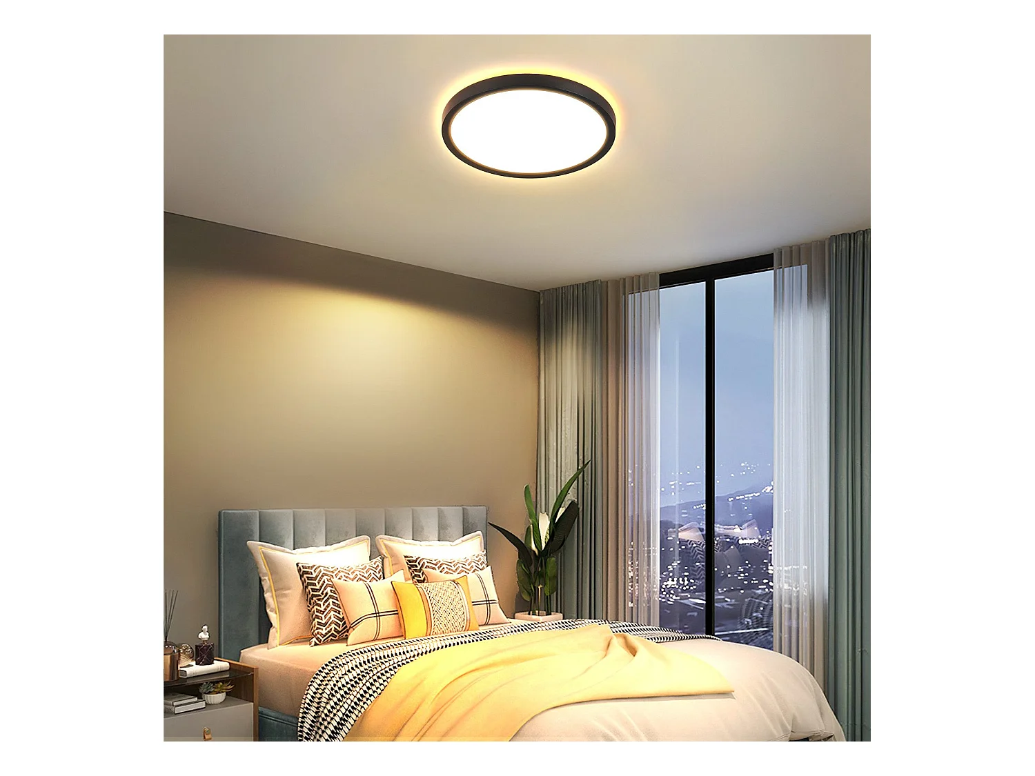 NETTLIFE Schwarze flache LED-Deckenleuchte, 22 cm, 18 W, dimmbar, für Schlafzimmer und Küche, 3000 K – 6500 K