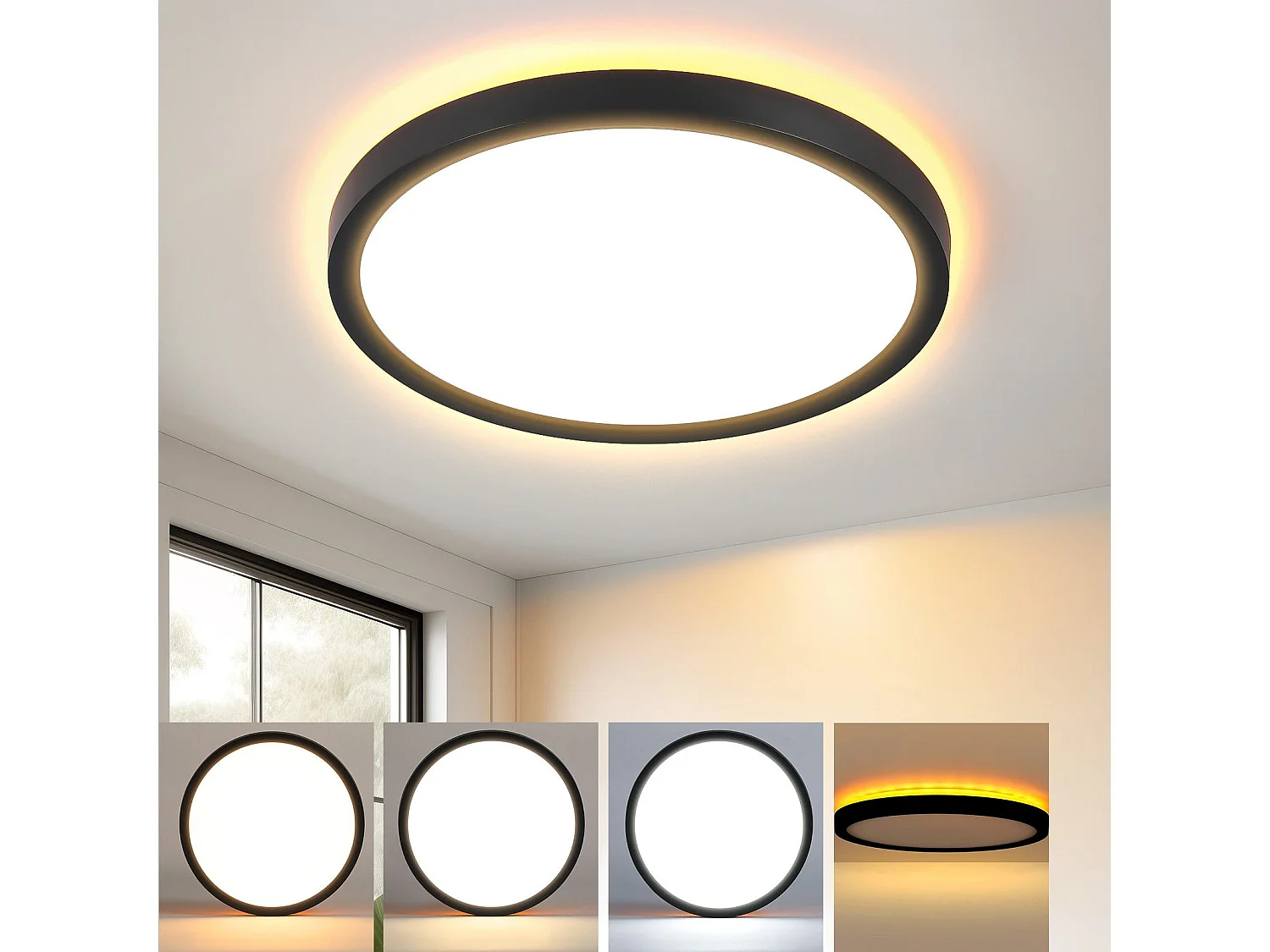 NETTLIFE Czarna płaska lampa sufitowa LED 22 cm 18 W Ściemniana do sypialni i kuchni 3000 K - 6500 K