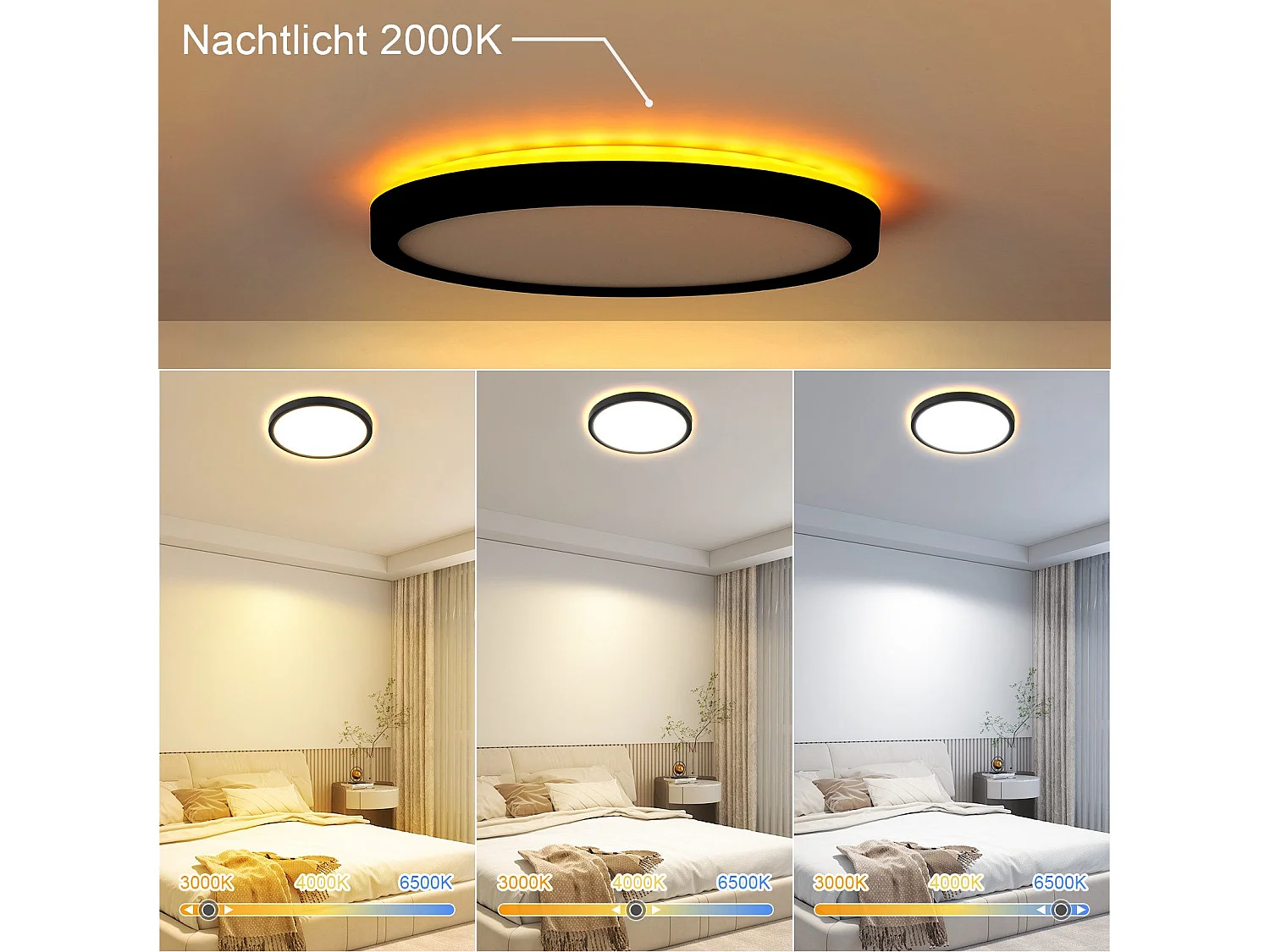 NETTLIFE Czarna płaska lampa sufitowa LED 22 cm 18 W Ściemniana do sypialni i kuchni 3000 K - 6500 K