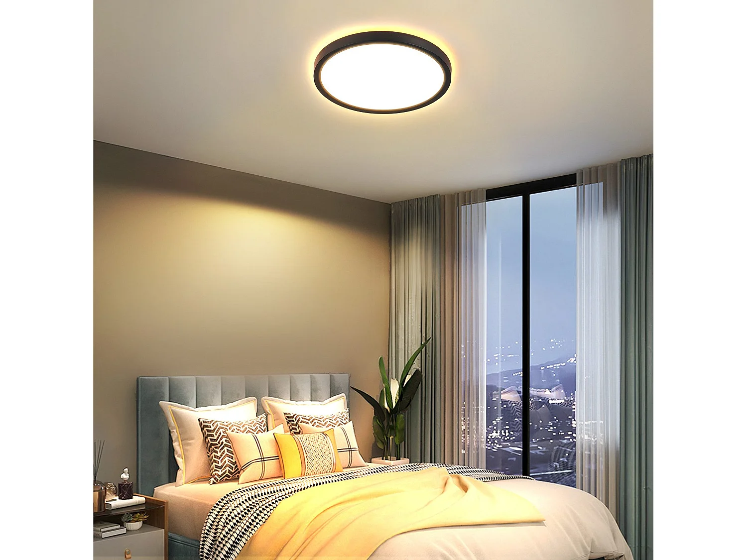 NETTLIFE Plafonnier LED Plat Noir 22cm 18w à Intensité Variable Pour Chambre à Coucher Cuisine 3000k - 6500k