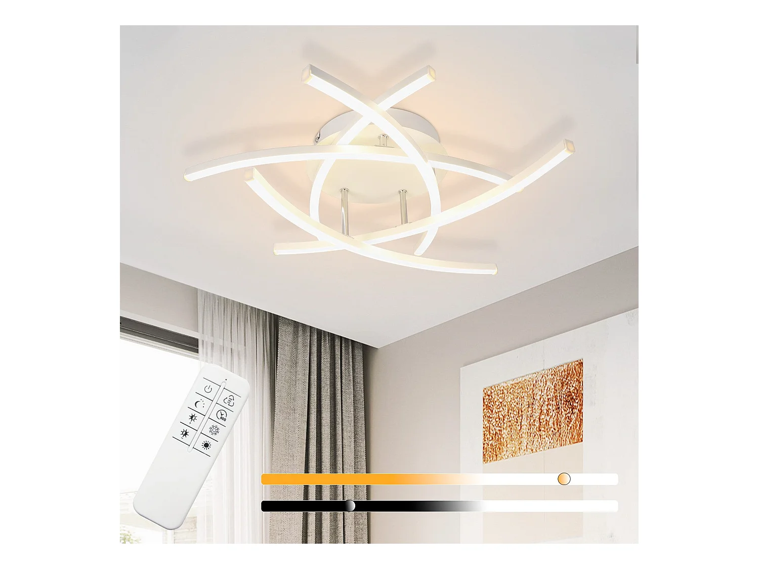 NETTLIFE Plafonnier LED Chambre Dimmable 32w Moderne Blanc Métal Avec Télécommande