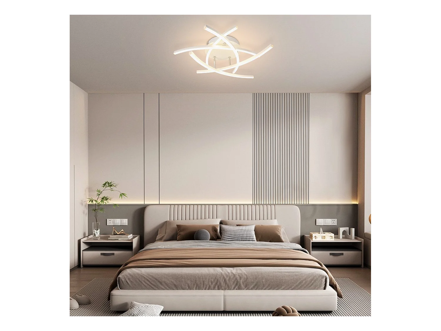 NETTLIFE Plafonnier LED Chambre Dimmable 32w Moderne Blanc Métal Avec Télécommande