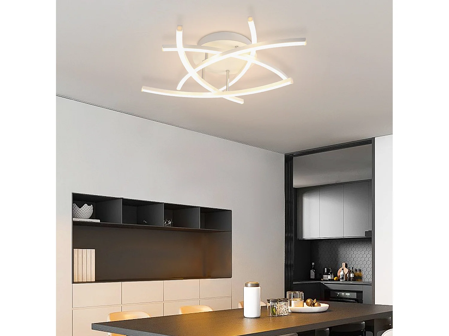 NETTLIFE Plafonnier LED Chambre Dimmable 32w Moderne Blanc Métal Avec Télécommande