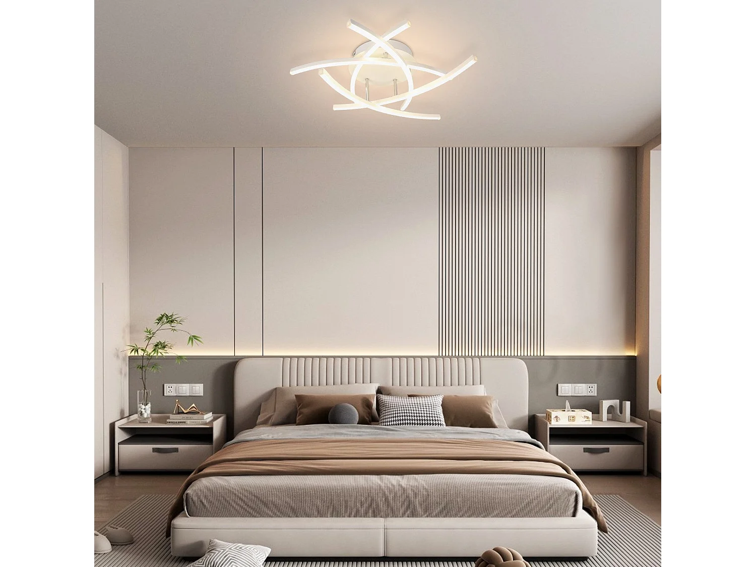 NETTLIFE Plafonnier LED Chambre Dimmable 32w Moderne Blanc Métal Avec Télécommande