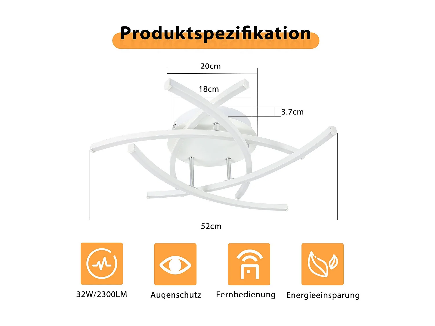 NETTLIFE Plafonnier LED Chambre Dimmable 32w Moderne Blanc Métal Avec Télécommande