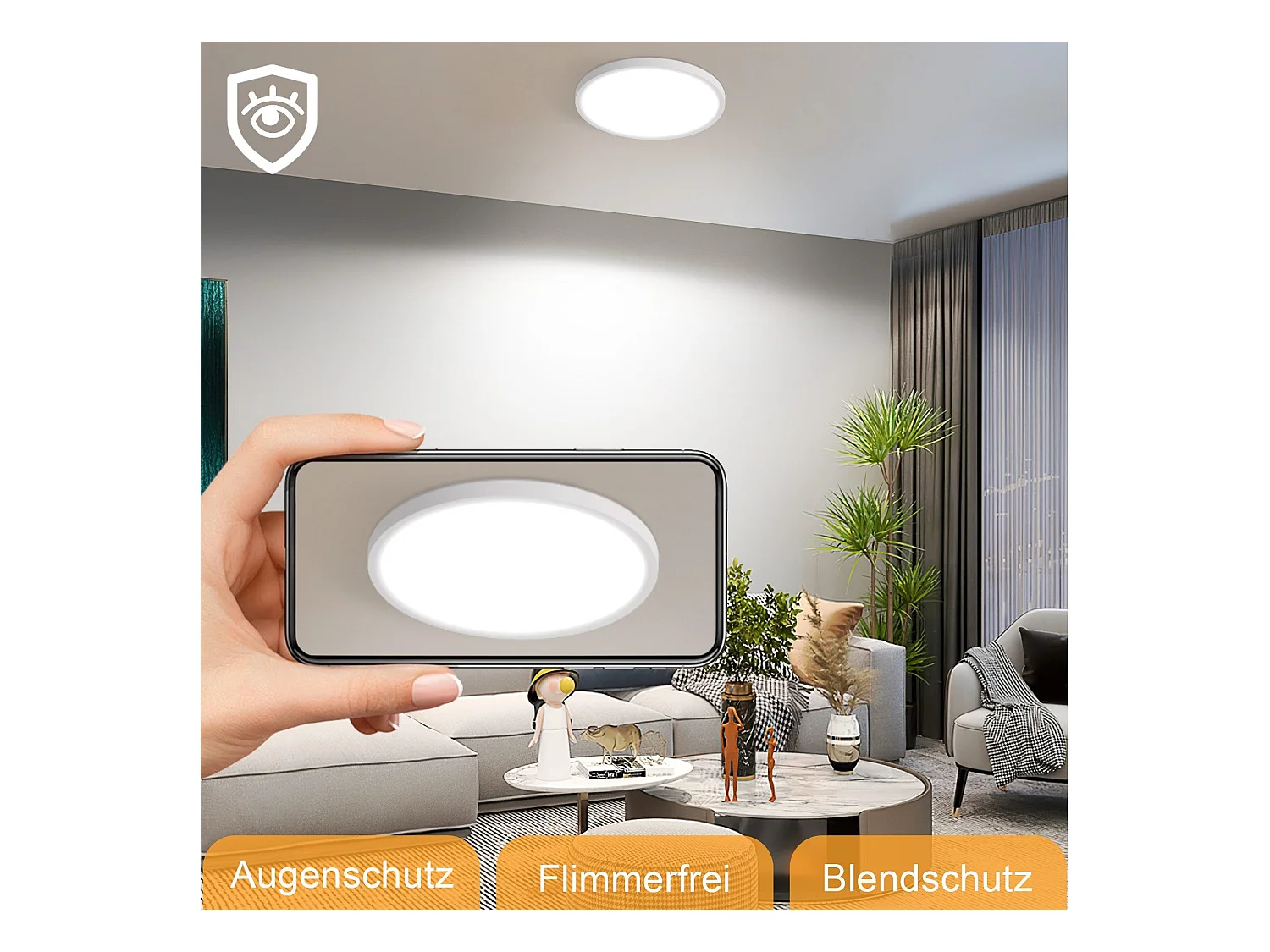 NETTLIFE Plafonnier LED Plat Pour Chambre à Coucher Noir 18cm 15w Non Dimmable Blanc Chaud 3000 K