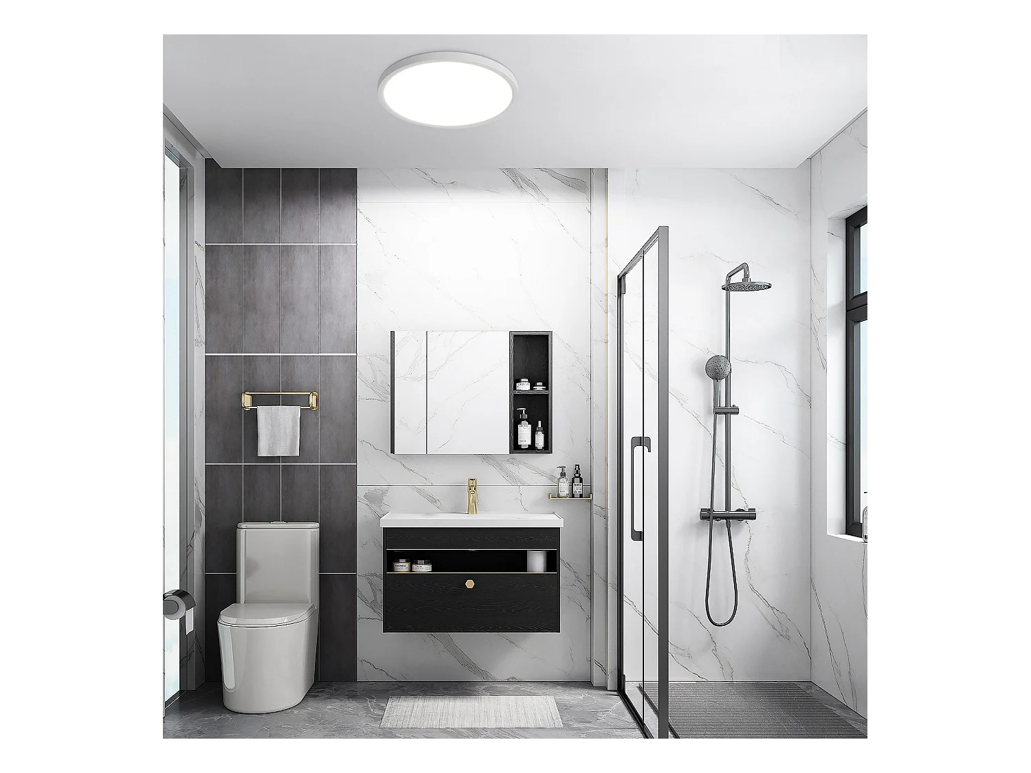 NETTLIFE Plafonnier LED Plat Pour Chambre à Coucher Noir 18cm 15w Non Dimmable Blanc Chaud 3000 K