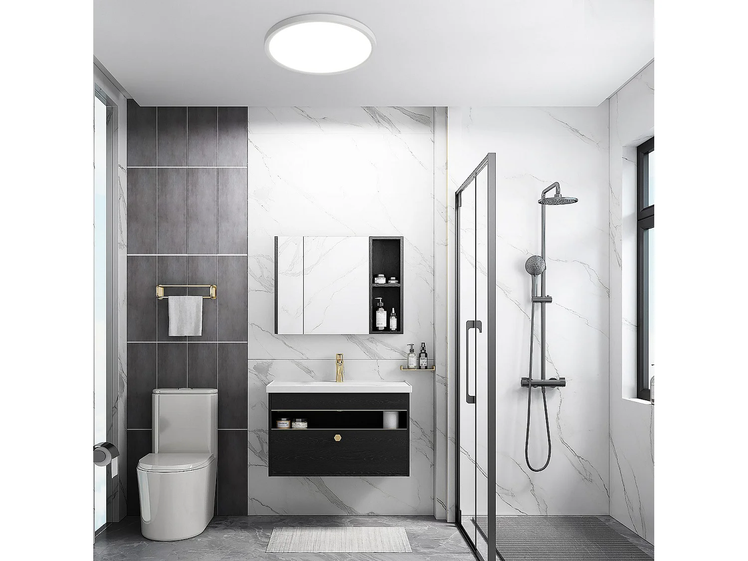 NETTLIFE Plafonnier LED Plat Pour Chambre à Coucher Noir 18cm 15w Non Dimmable Blanc Chaud 3000 K