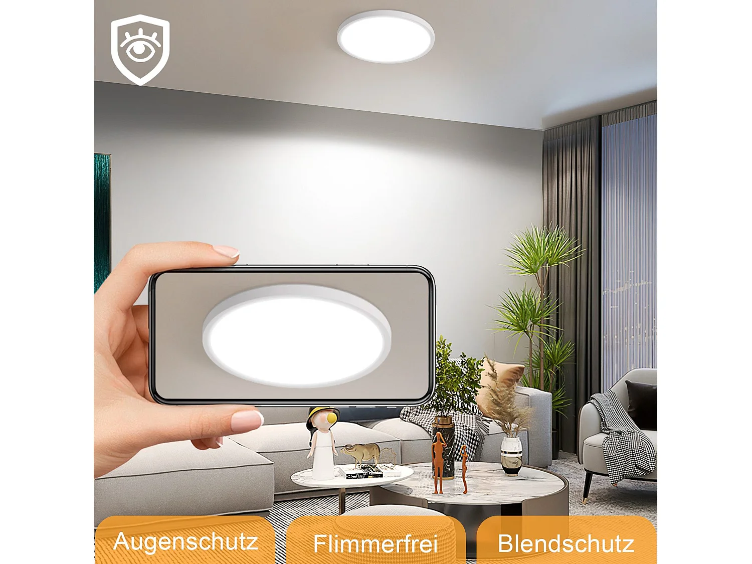 NETTLIFE Plafonnier LED Plat Pour Chambre à Coucher Noir 18cm 15w Non Dimmable Blanc Chaud 3000 K