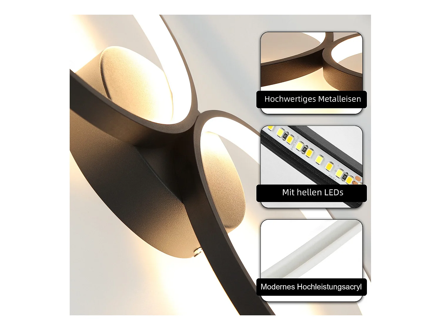 NETTLIFE Dimbare LED-plafondlamp 100 cm 4 ringen moderne 56W zwarte plafondverlichting met afstandsbediening