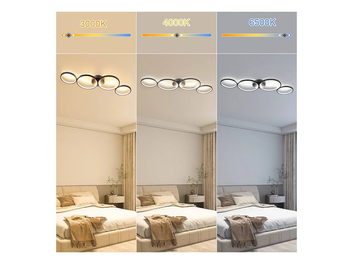 NETTLIFE Dimbare LED-plafondlamp 100 cm 4 ringen moderne 56W zwarte plafondverlichting met afstandsbediening