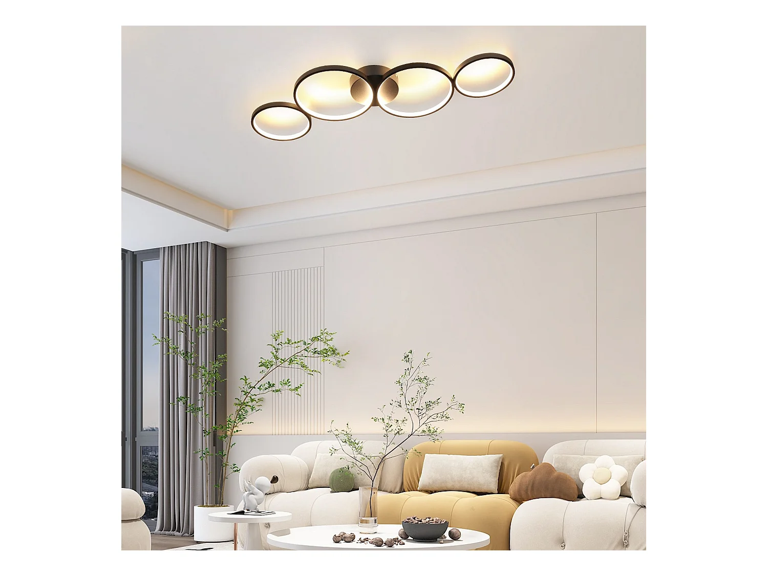 NETTLIFE Dimbare LED-plafondlamp 100 cm 4 ringen moderne 56W zwarte plafondverlichting met afstandsbediening