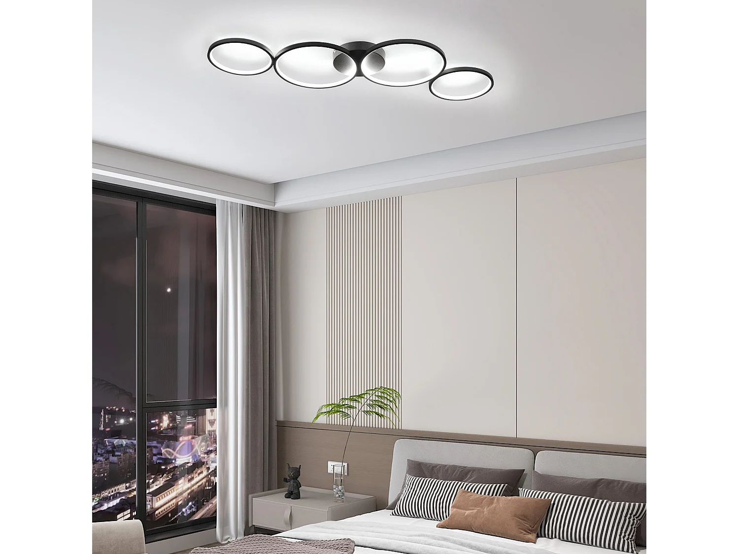 NETTLIFE Dimbare LED-plafondlamp 100 cm 4 ringen moderne 56W zwarte plafondverlichting met afstandsbediening