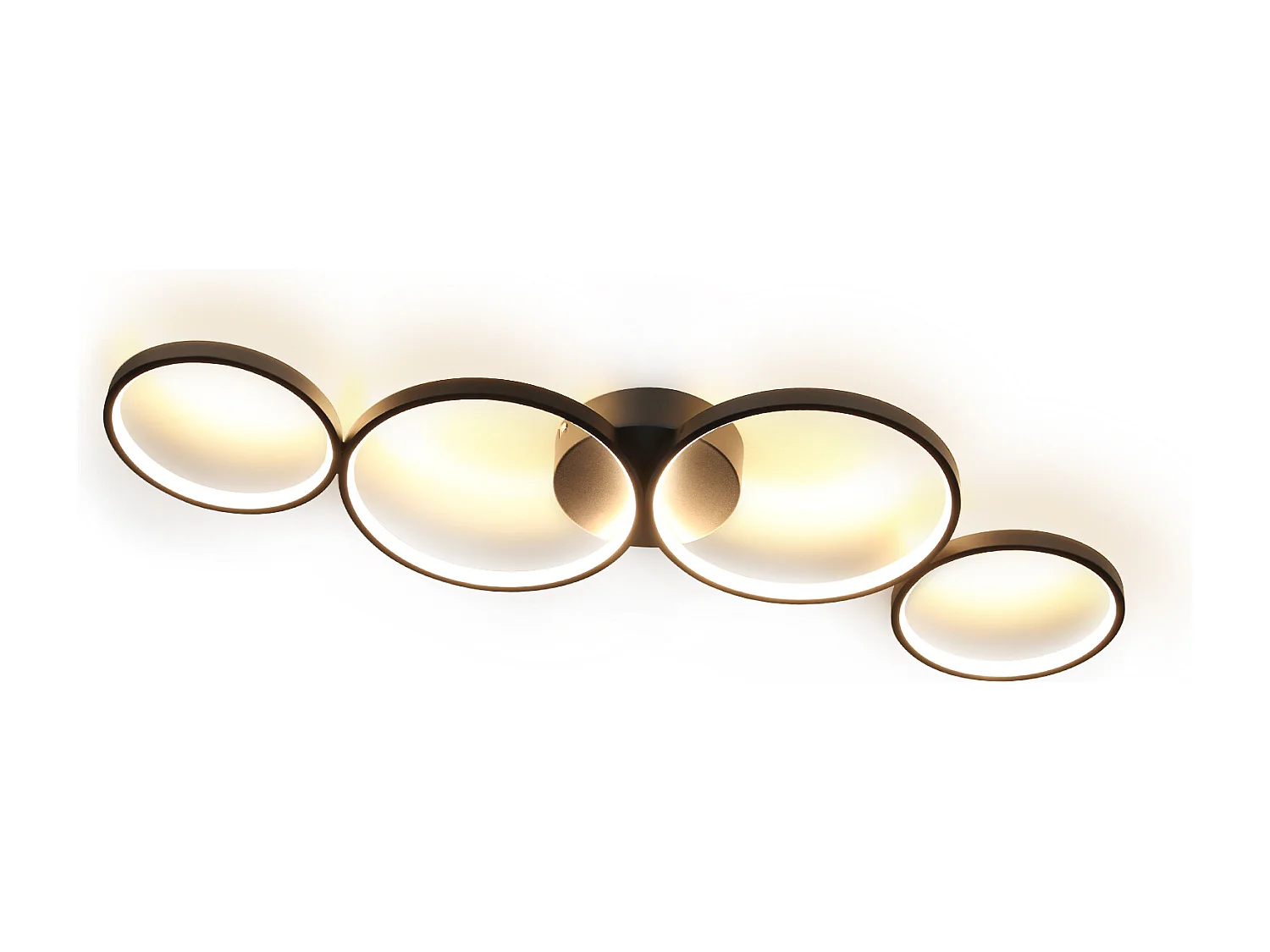 NETTLIFE Plafonnier LED Dimmable 100cm 4 Anneaux Moderne 56w Éclairage De Plafond Noir Avec Télécommande