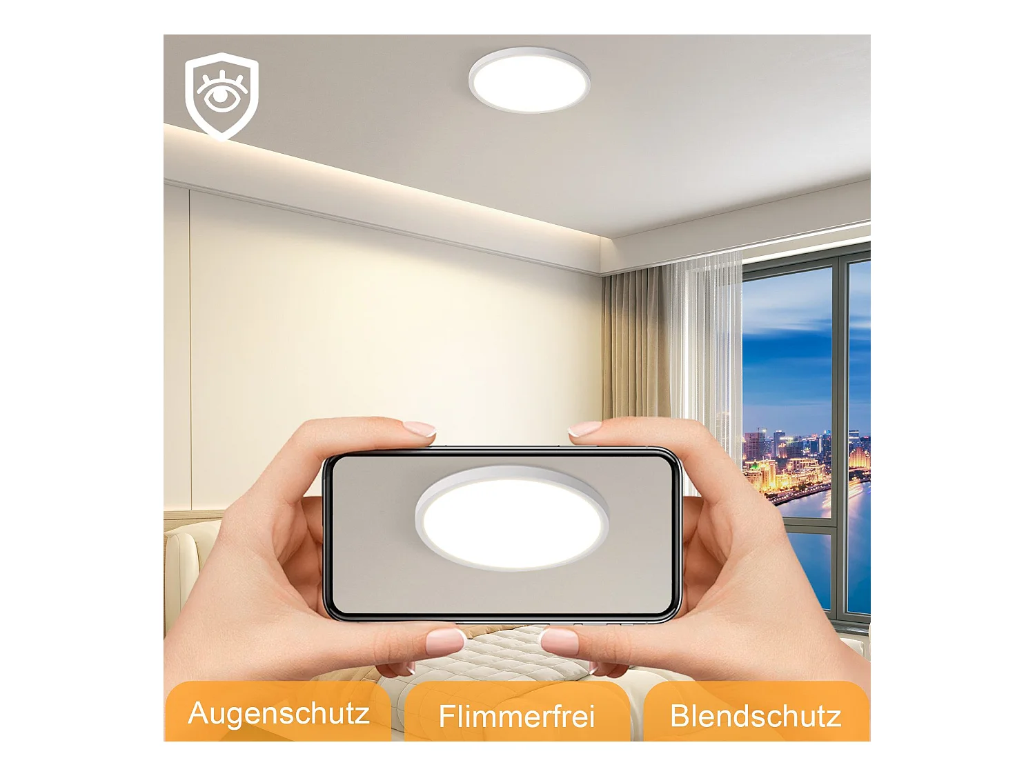 NETTLIFE Płaskie oświetlenie sufitowe LED do sypialni 18 cm 15 W Nieściemnialne Ciepła biel 3000 K