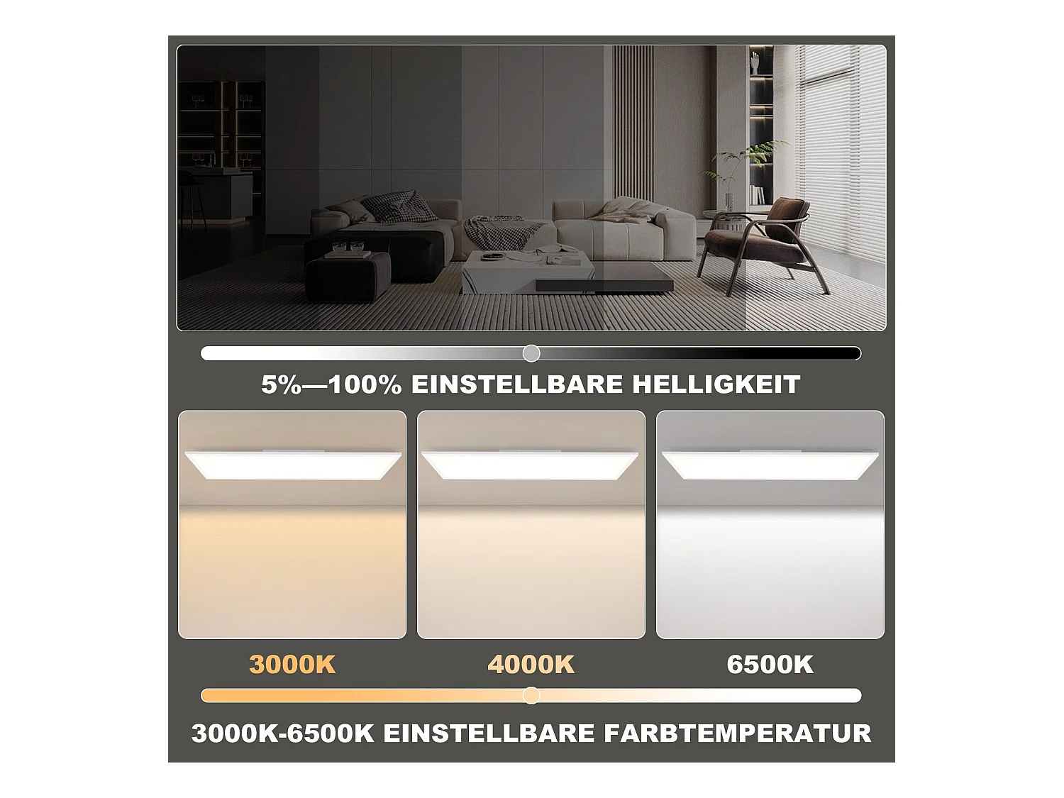 NETTLIFE LED plafondlamp 120 x 30 cm dimbaar, lange RGB-achtergrondverlichting, vlakke kleurverandering met afstandsbediening 36W