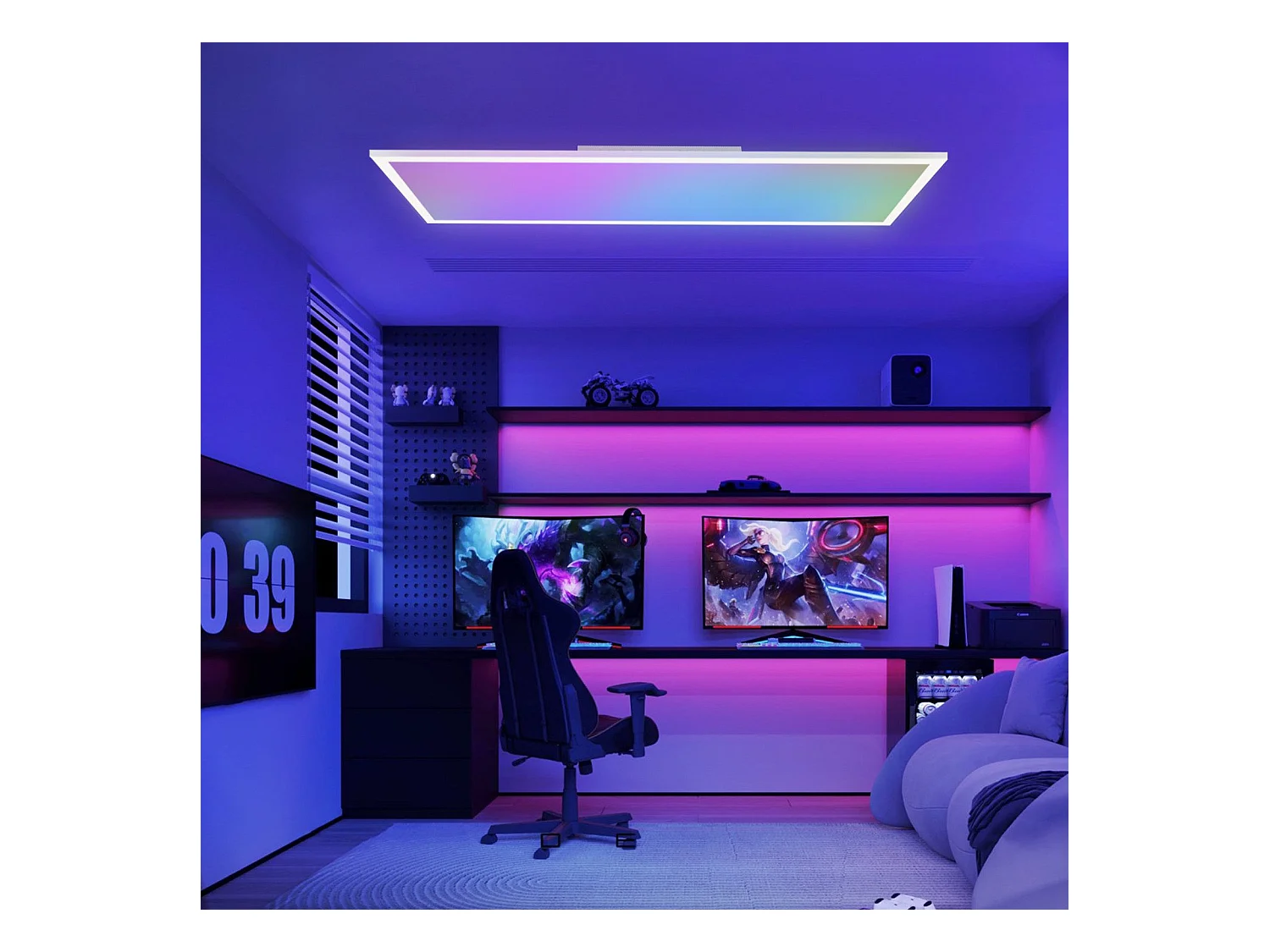 NETTLIFE LED plafondlamp 120 x 30 cm dimbaar, lange RGB-achtergrondverlichting, vlakke kleurverandering met afstandsbediening 36W