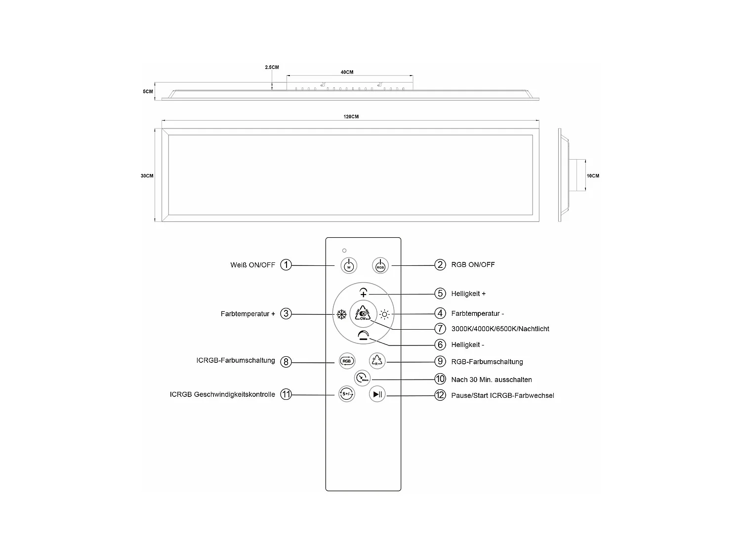NETTLIFE LED plafondlamp 120 x 30 cm dimbaar, lange RGB-achtergrondverlichting, vlakke kleurverandering met afstandsbediening 36W