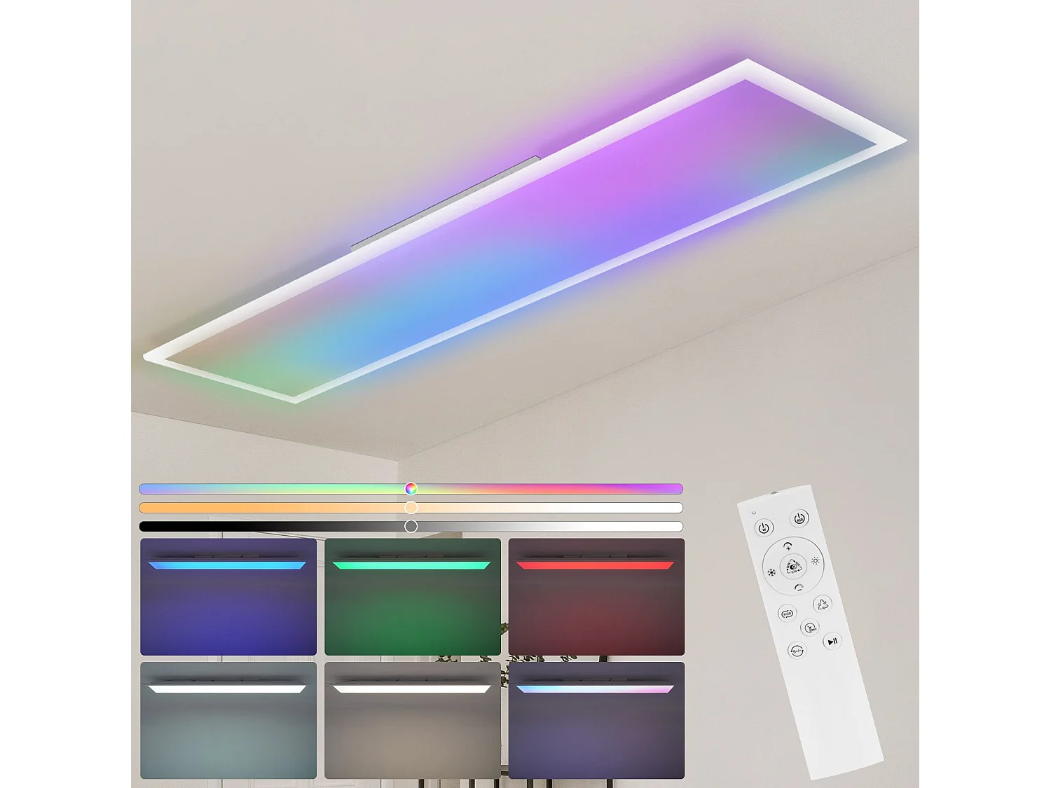 NETTLIFE LED plafondlamp 120 x 30 cm dimbaar, lange RGB-achtergrondverlichting, vlakke kleurverandering met afstandsbediening 36W