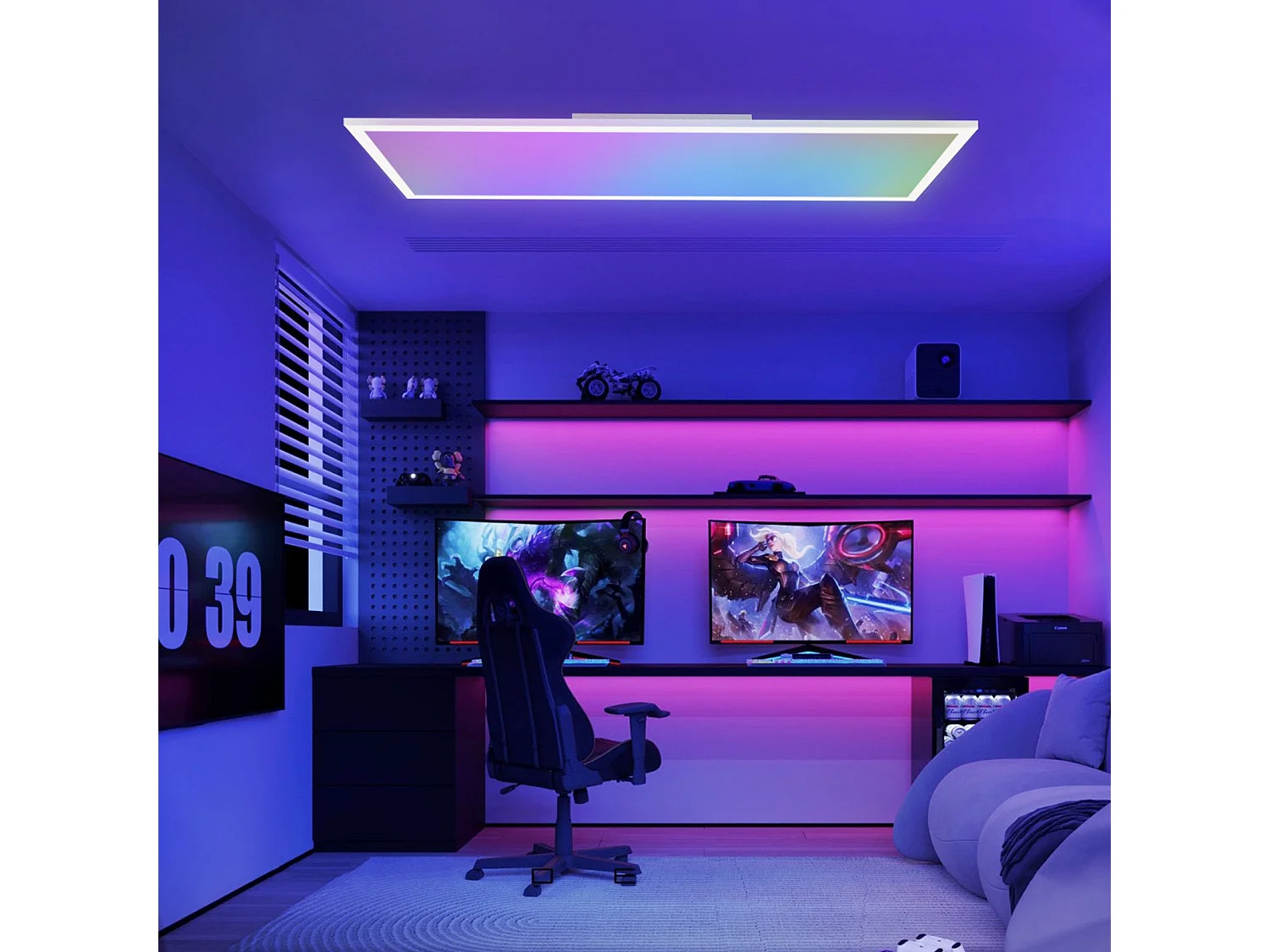 NETTLIFE LED plafondlamp 120 x 30 cm dimbaar, lange RGB-achtergrondverlichting, vlakke kleurverandering met afstandsbediening 36W