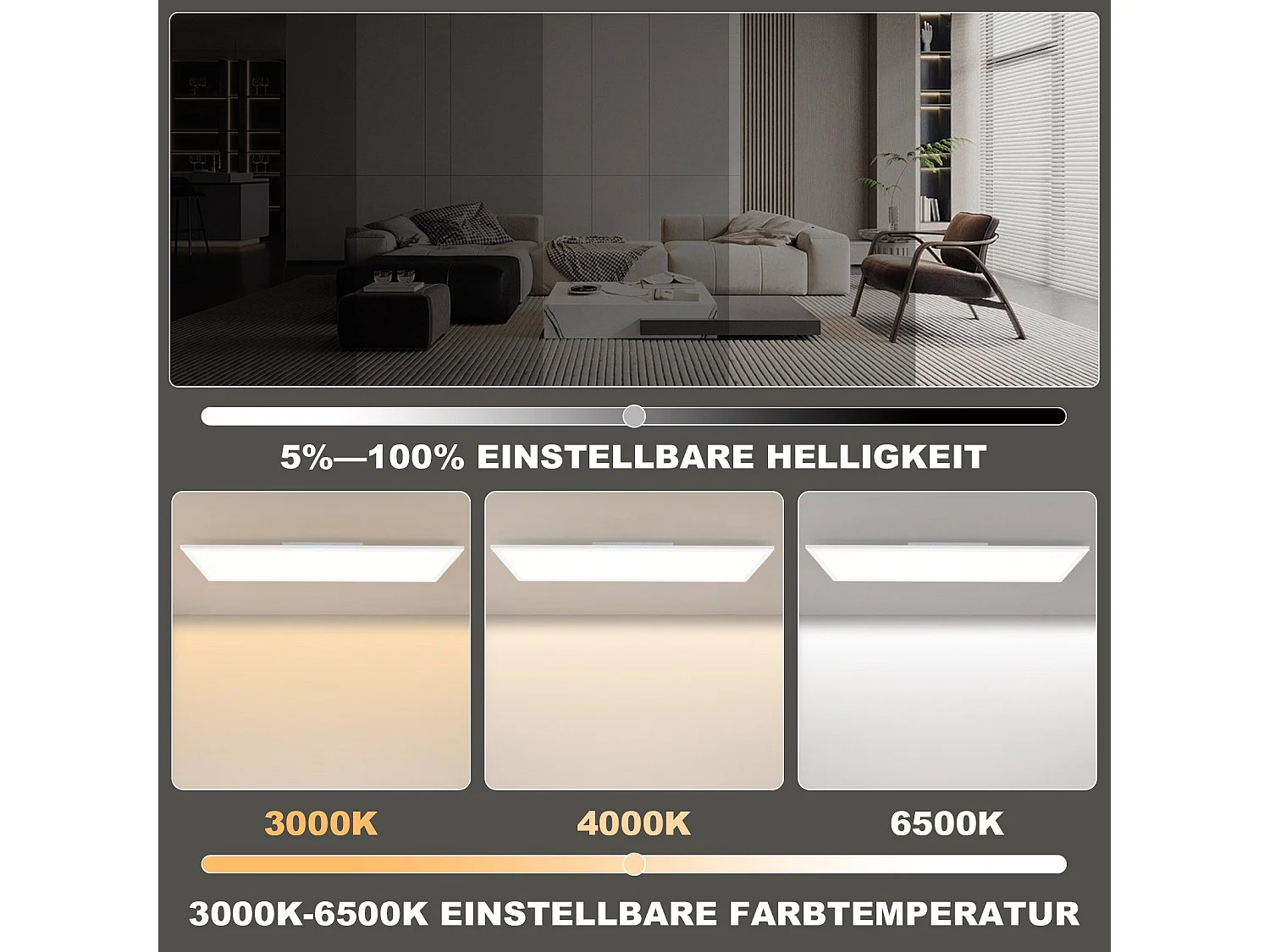 NETTLIFE Plafonnier LED 120 x 30 cm intensité variable, rétroéclairage RVB long, changement de couleur plate avec télécommande 36 W