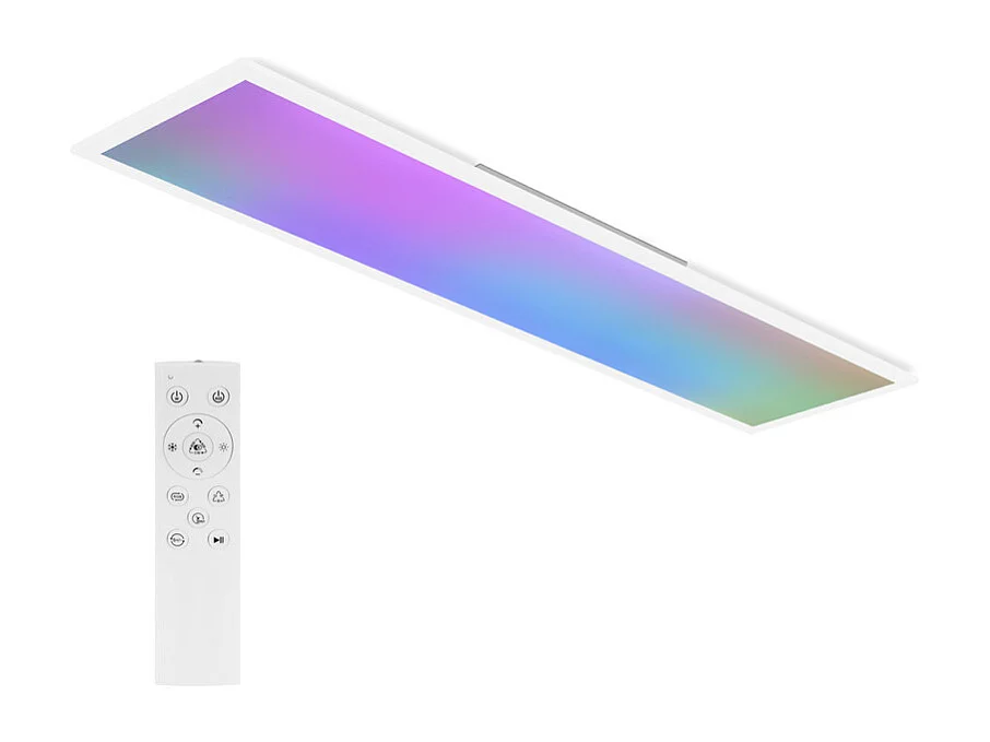 NETTLIFE Plafonnier LED 120 x 30 cm intensité variable, rétroéclairage RVB long, changement de couleur plate avec télécommande 36 W